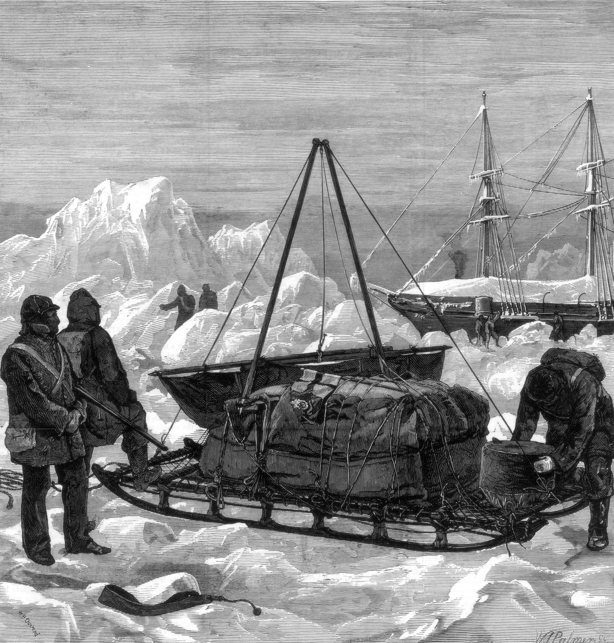 Forbereder sig på at starte på en slædetur i Arktis, 1875. af W. Palmer