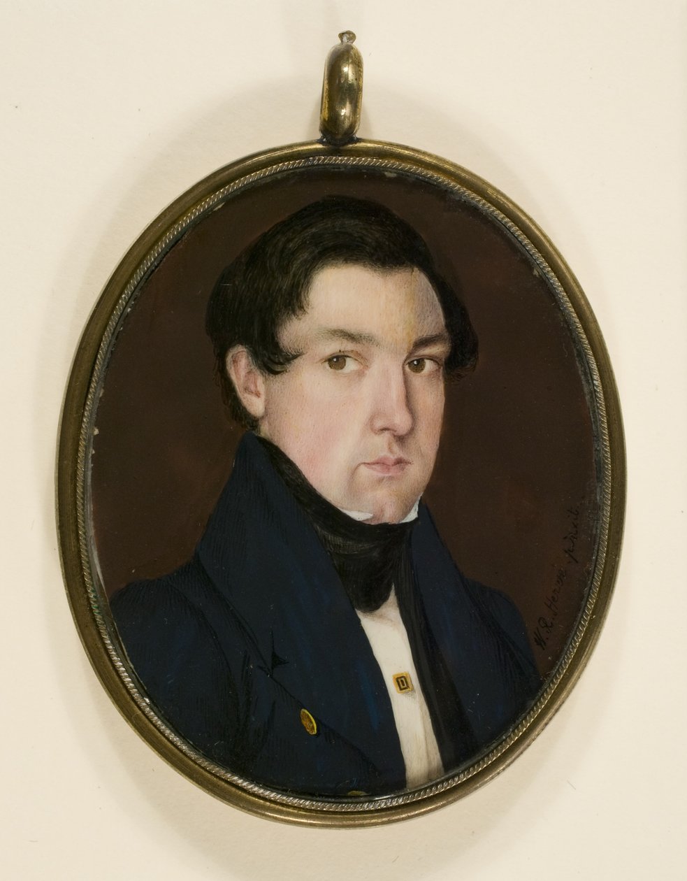 Miniatureportræt af Ebenezer White, ca. 1837 (akvarel på elfenben, læder, kobberlegering og glas) af W. R. Herve