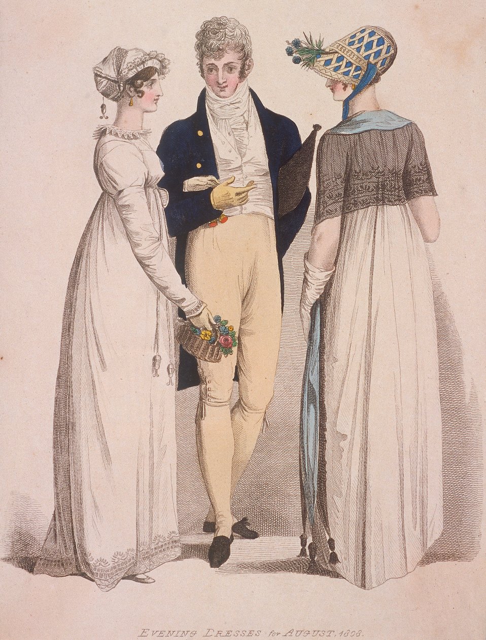 To kvinder og en mand iført aftenkjole, 1808 af W Read