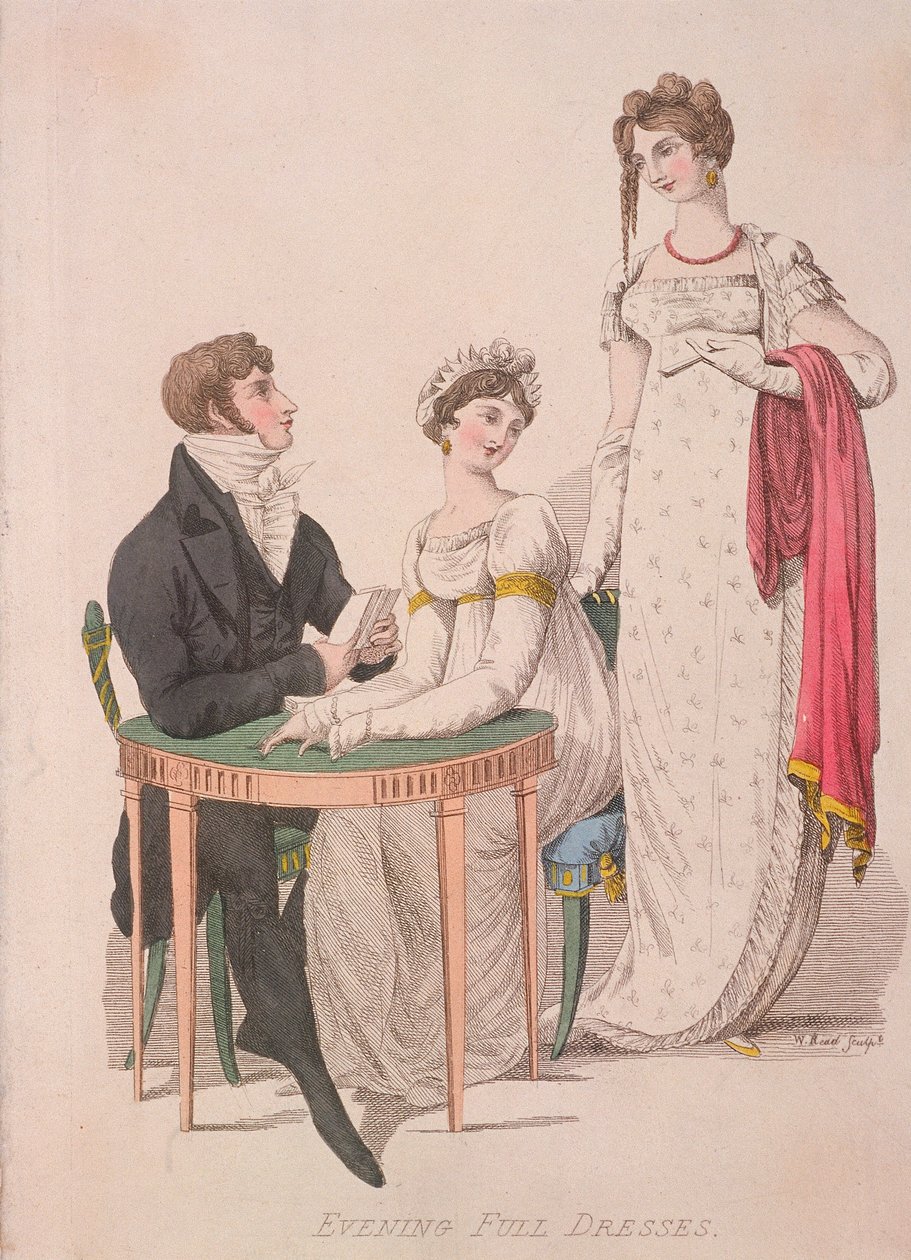 To kvinder og en mand iført hel aftenkjole, c1810 af W Read