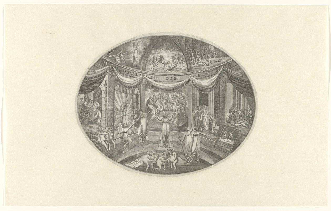Allegorisk fremstilling af apostlenes handlinger Apostlenes Gerninger (titel på objekt) af W. Roosing