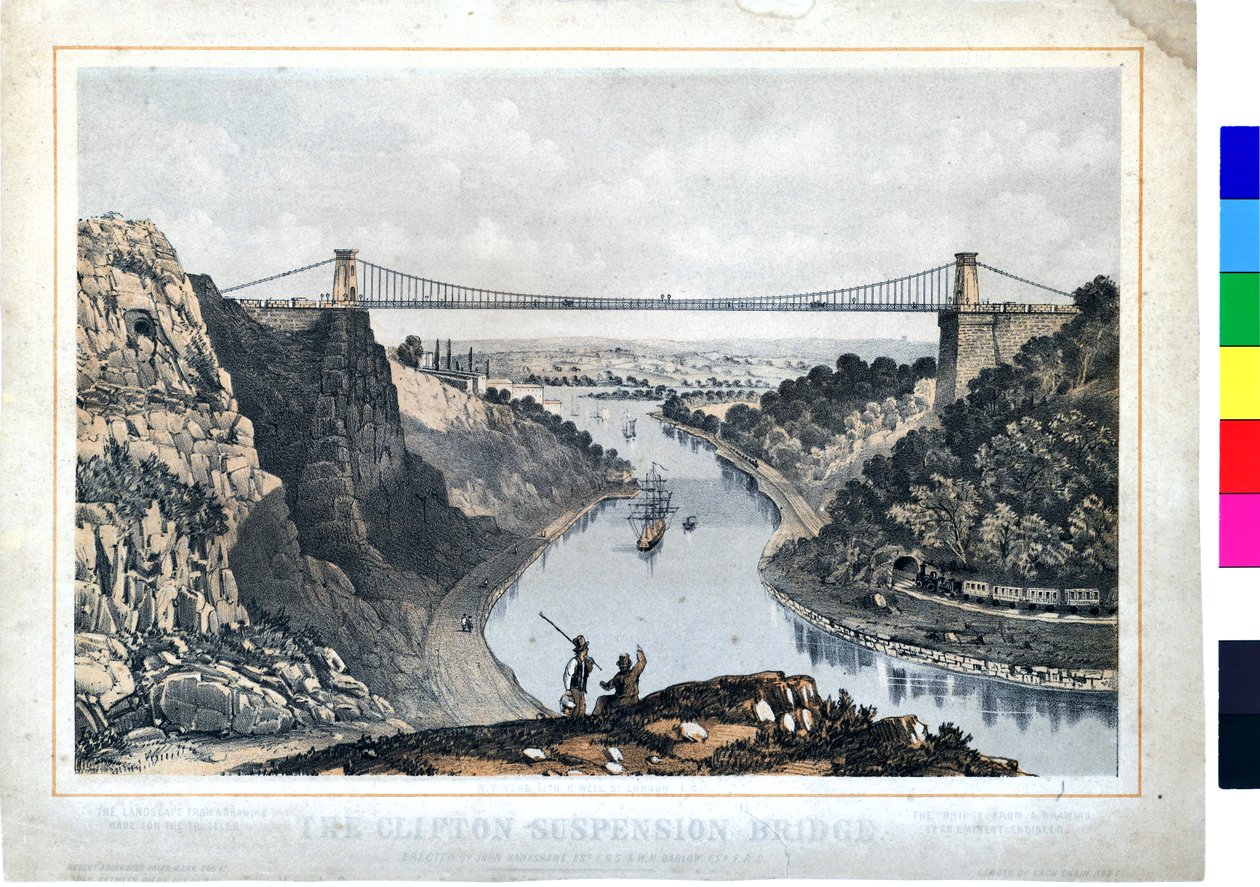 Clifton Suspension Bridge, ca. 1864 (håndkoloreret litho på papir) af W. T. Webb