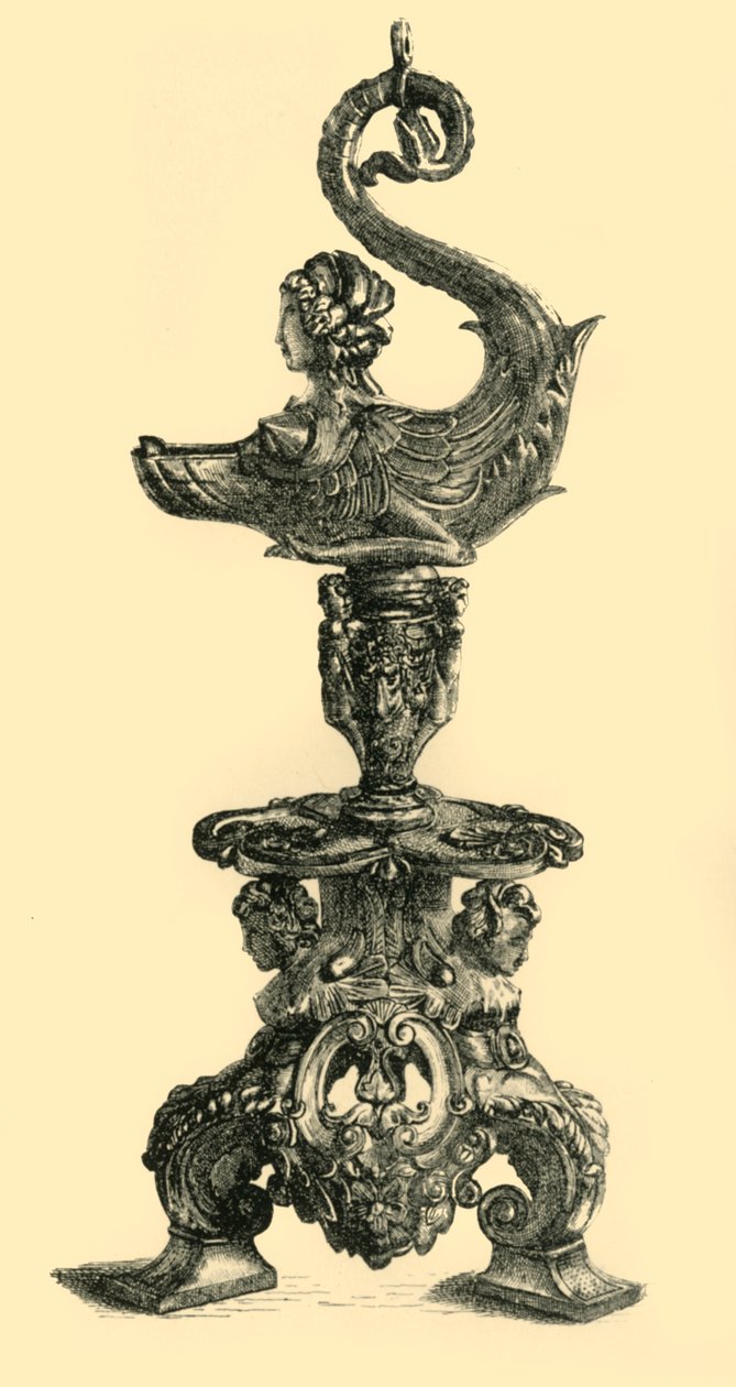 Lampe i form af sfinkslignende havdyr, c1510-1530, 1881. af W. W. McCarty