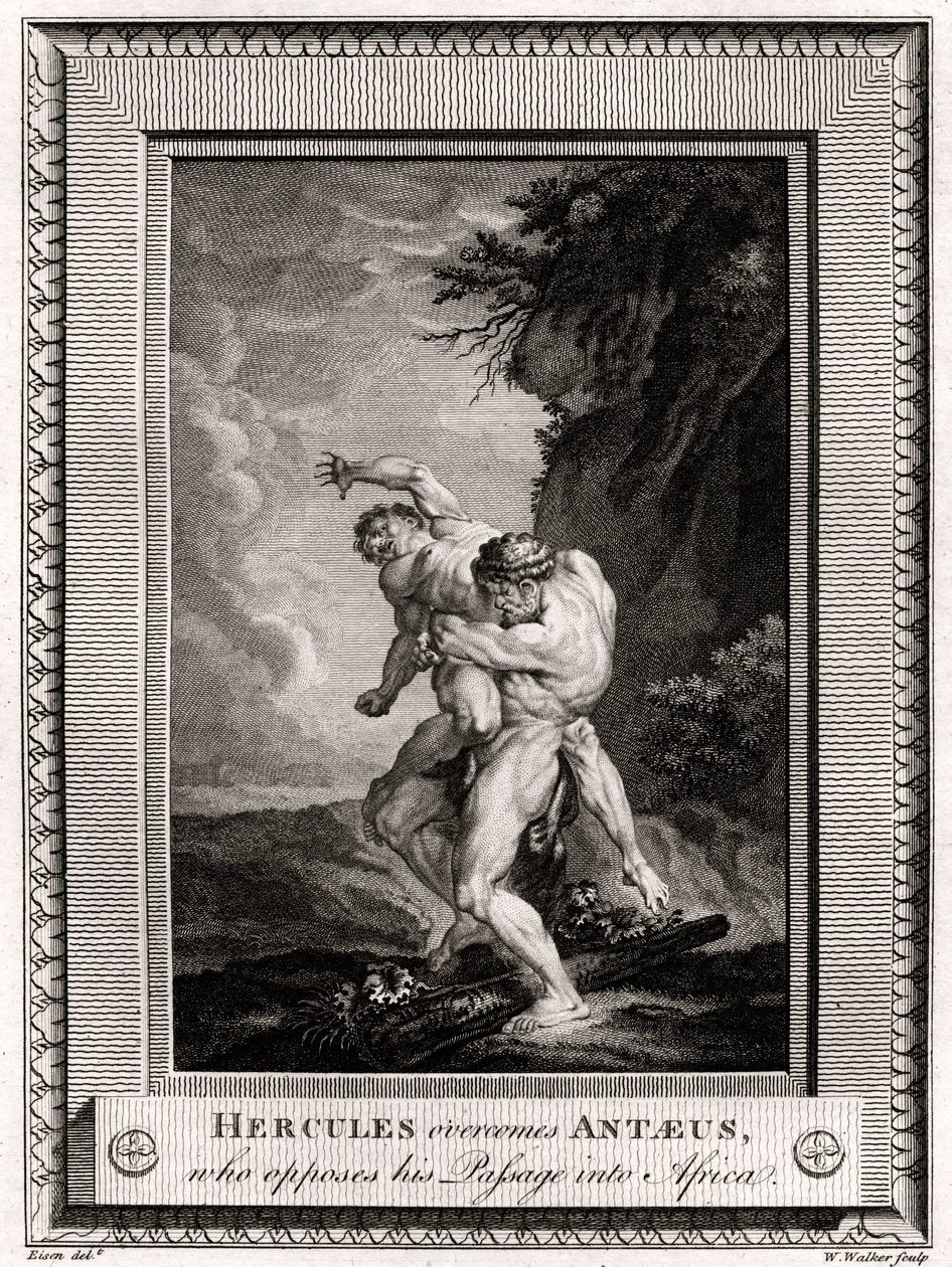 Hercules overvinder Antaeus, der modsætter sig hans passage ind i Afrika, 1775 af W. Walker