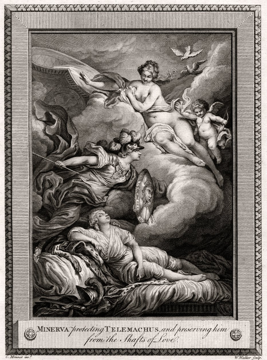 Minerva beskytter Telemachus og bevarer ham fra kærlighedens skafter, 1775. af W. Walker