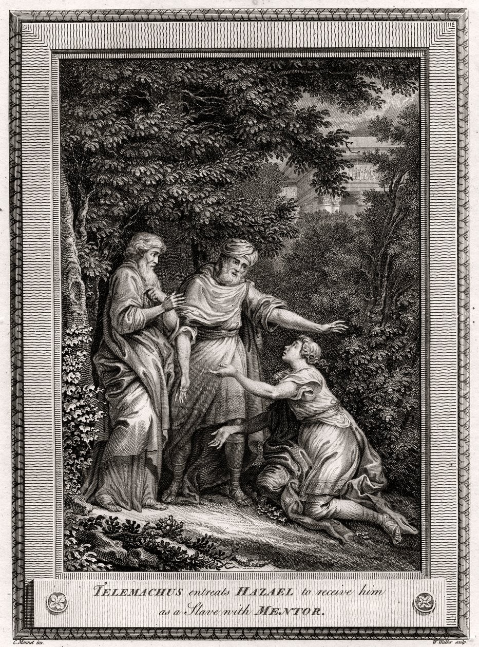 Telemachus beder Hazael om at modtage ham som en slave med mentor, 1775 af W. Walker