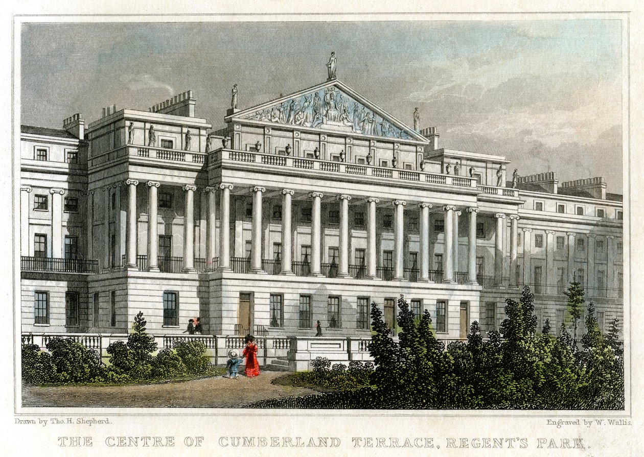 Centrum af Cumberland Terrace, Regents Park, London, 1829. af W. Wallis