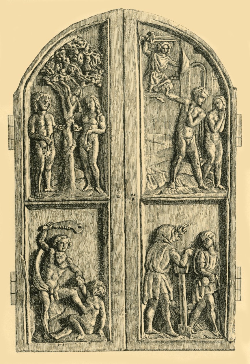 Diptykon i træ med scener fra Første Mosebog, midten af det 19. århundrede, 1881. af W. Wise