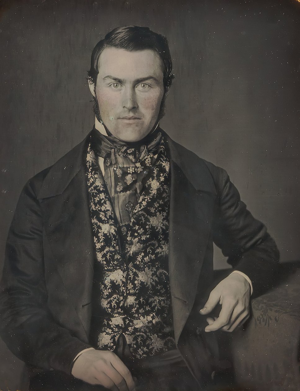 Siddende mand i blomstervest, 1840-50