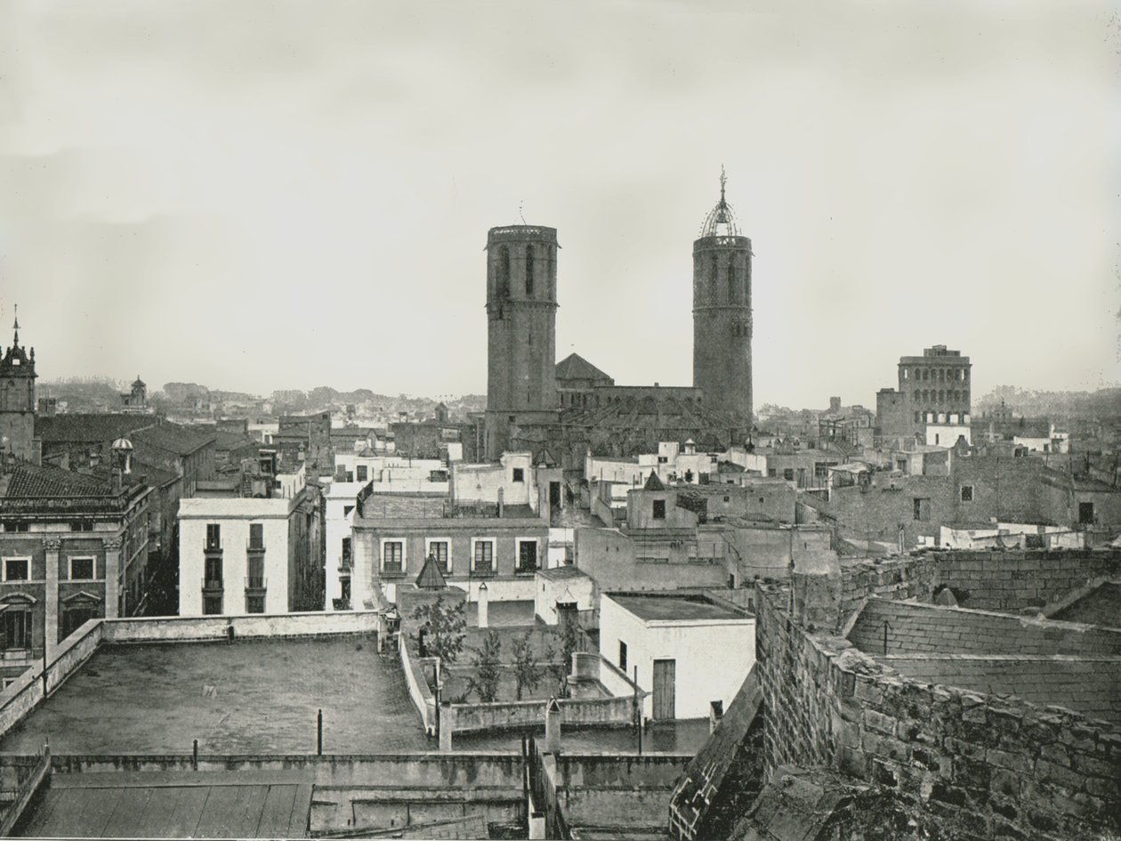 En del af den gamle by med katedralen, Barcelona, Spanien, 1895. IKKE af W and S Ltd