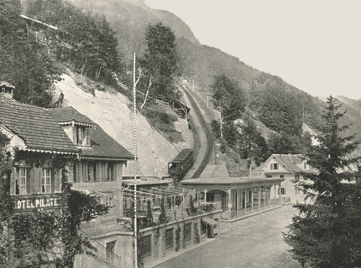 Startpunkt for Pilatus Railway, Alpnachstad, Schweiz, 1895. af W and S Ltd