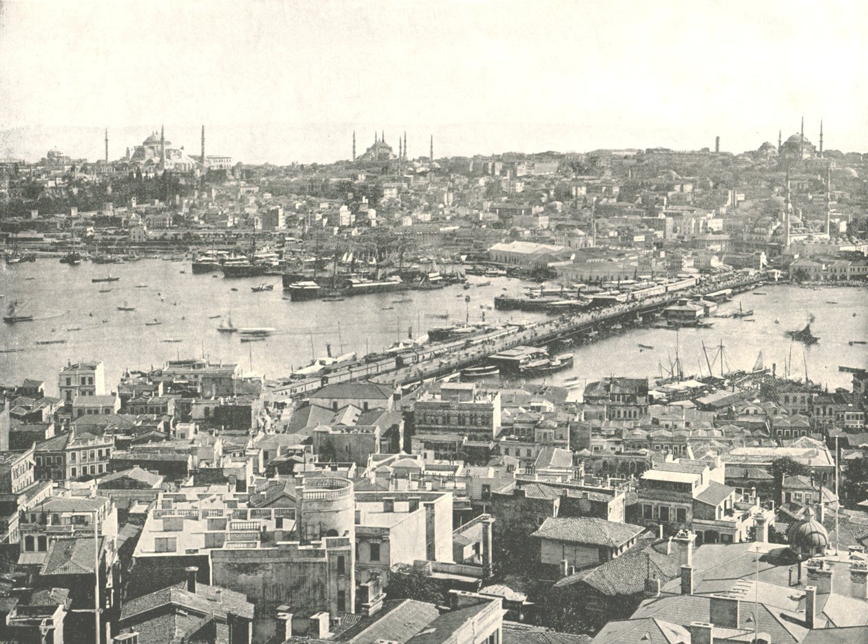 Galata-broen over Det Gyldne Horn, Konstantinopel, Osmannerriget, 1895. af W and S Ltd