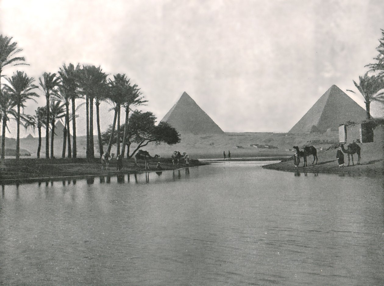 Pyramiderne og Nilen, Gizeh, Egypten, 1895. af W and S Ltd