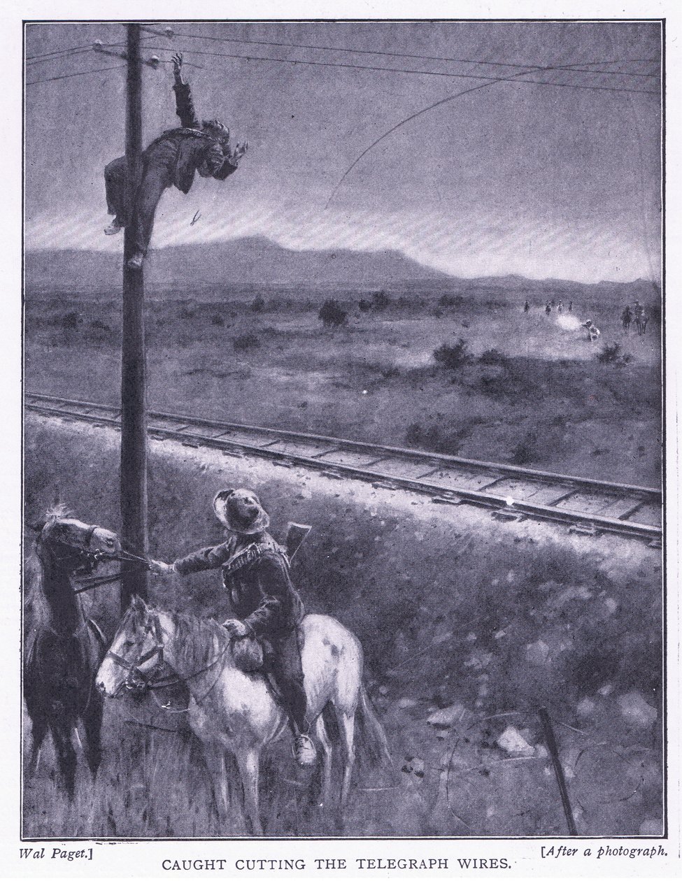 Fanget i at skære ledningerne, illustration fra After Pretoria: The Guerilla War, 1902 af Wal Paget