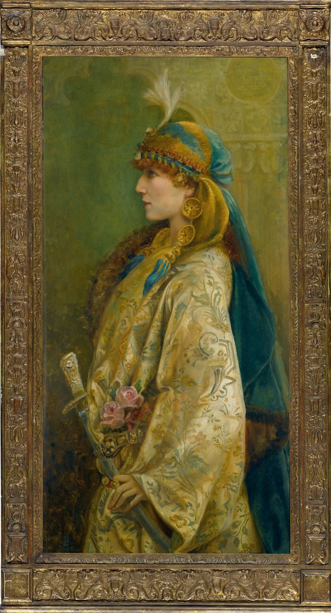 Portræt af Sarah Bernhardt som Roxanna i ""Adrienne Lecouvreur"" af Robertson, Walford Graham (1867-1948). Olie på lærred, størrelse: 122x61 af Walford Graham Robertson