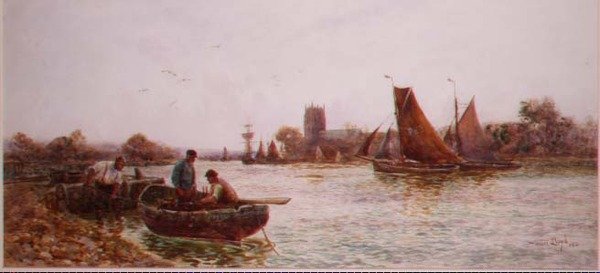 Fiskere nær kajen ved Christchurch, Hampshire af Walker Stuart Lloyd