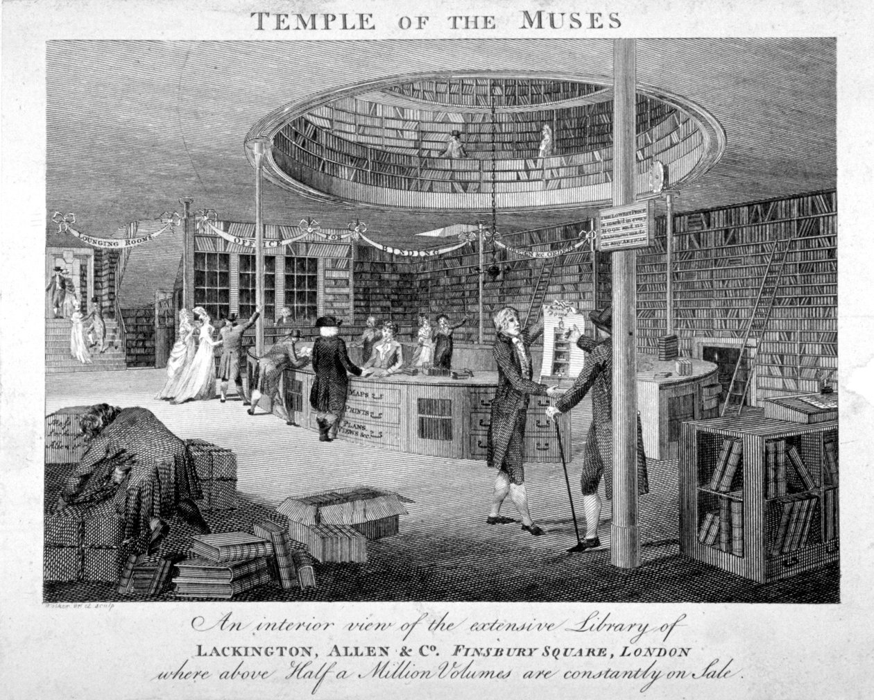 The Temple of the Muses Boghandel på Finsbury Square, London, c1810. af Walker