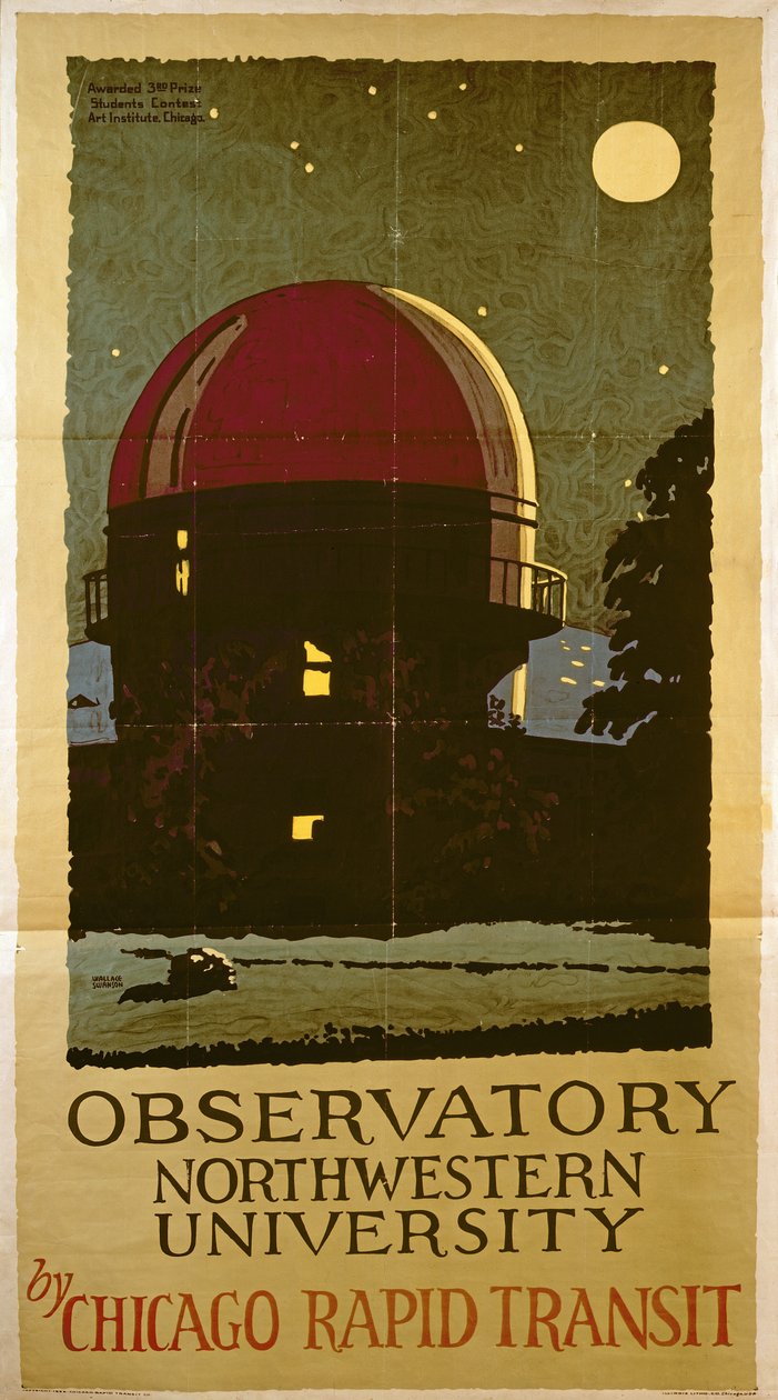 Observatory Northwestern University, plakat for Chicago Rapid Transit Company, USA, 1925 af Wallace Swanson