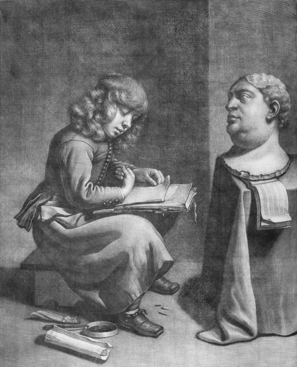Dreng tegner en buste af den romerske kejser Vitellius, ca. 1665-75. af Wallerant Vaillant
