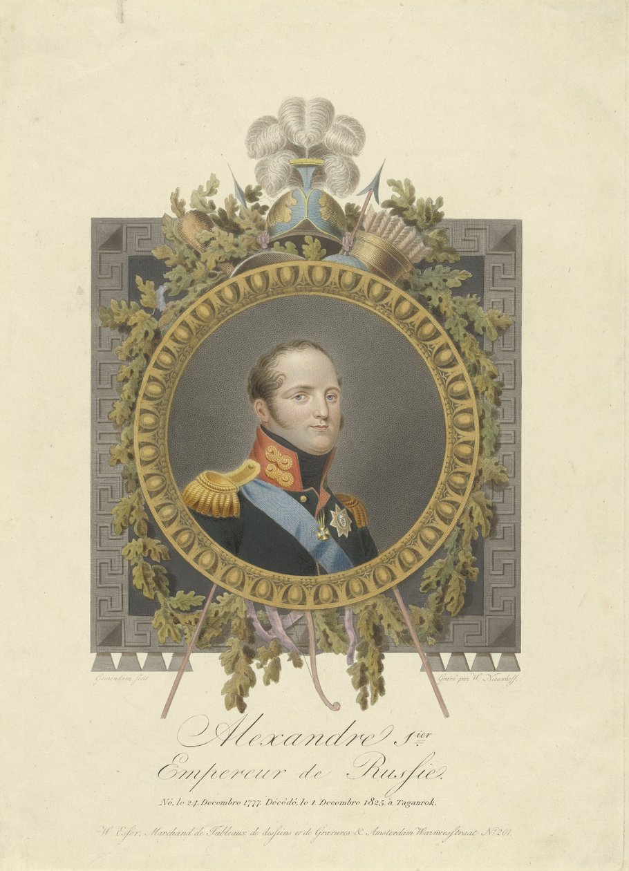 Portræt af zar Alexander den I af Rusland af Walraad Nieuwhoff