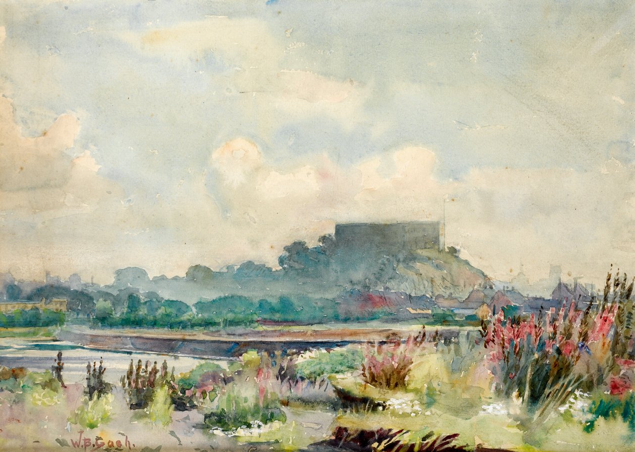 En fjern udsigt til Nottingham Castle ved solnedgang af Walter Bonner Gash