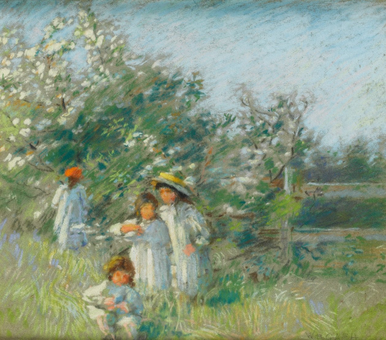 Børn ved et træ med majblomster af Walter Bonner Gash