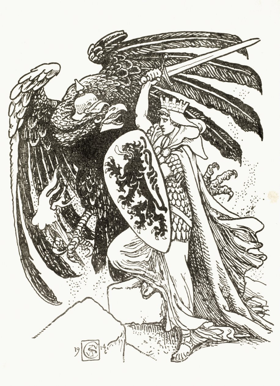 En belgisk kriger, der kæmper med en tysk ørn, 1915 af Walter Crane