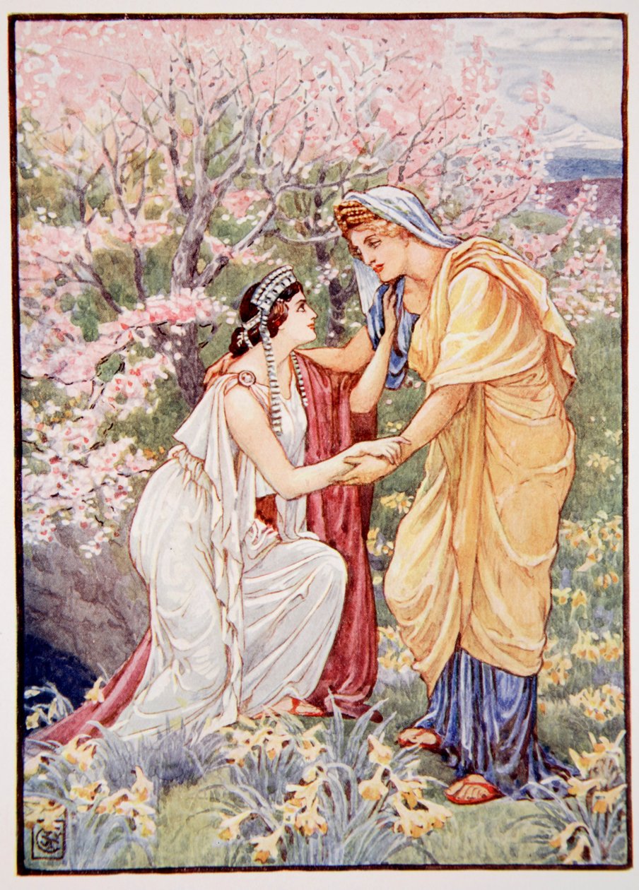 Demeter glædede sig, for hendes datter var ved hendes side, illustration fra The Story of Greece af Mary Macgregor, 1. udgave, 1913 (farvetryk) af Walter Crane