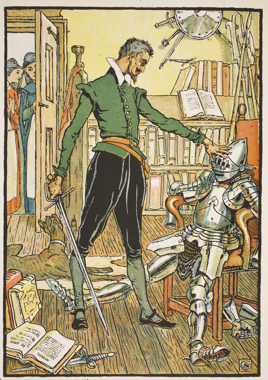 Don Quixote tester sin hjelm, illustration fra 