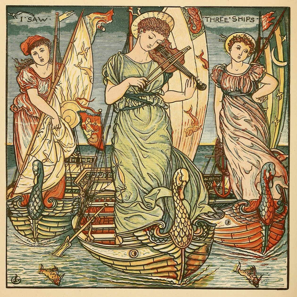 Jeg så tre skibe, fra Walter Cranes maleribog, udg. 1889 af Walter Crane