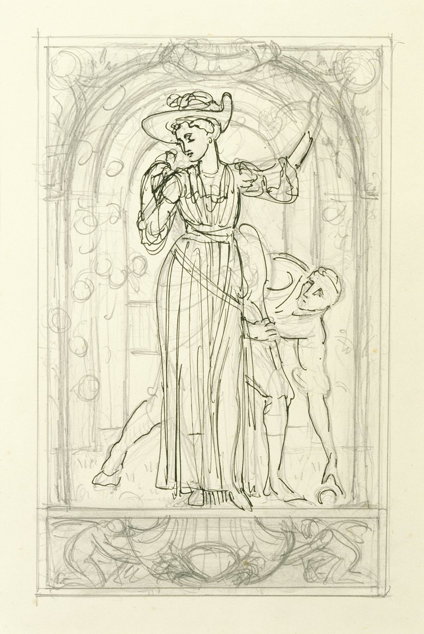 Forberedende tegning til en kalender, ca. 1890 (blyant & pen og blæk på papir) af Walter Crane