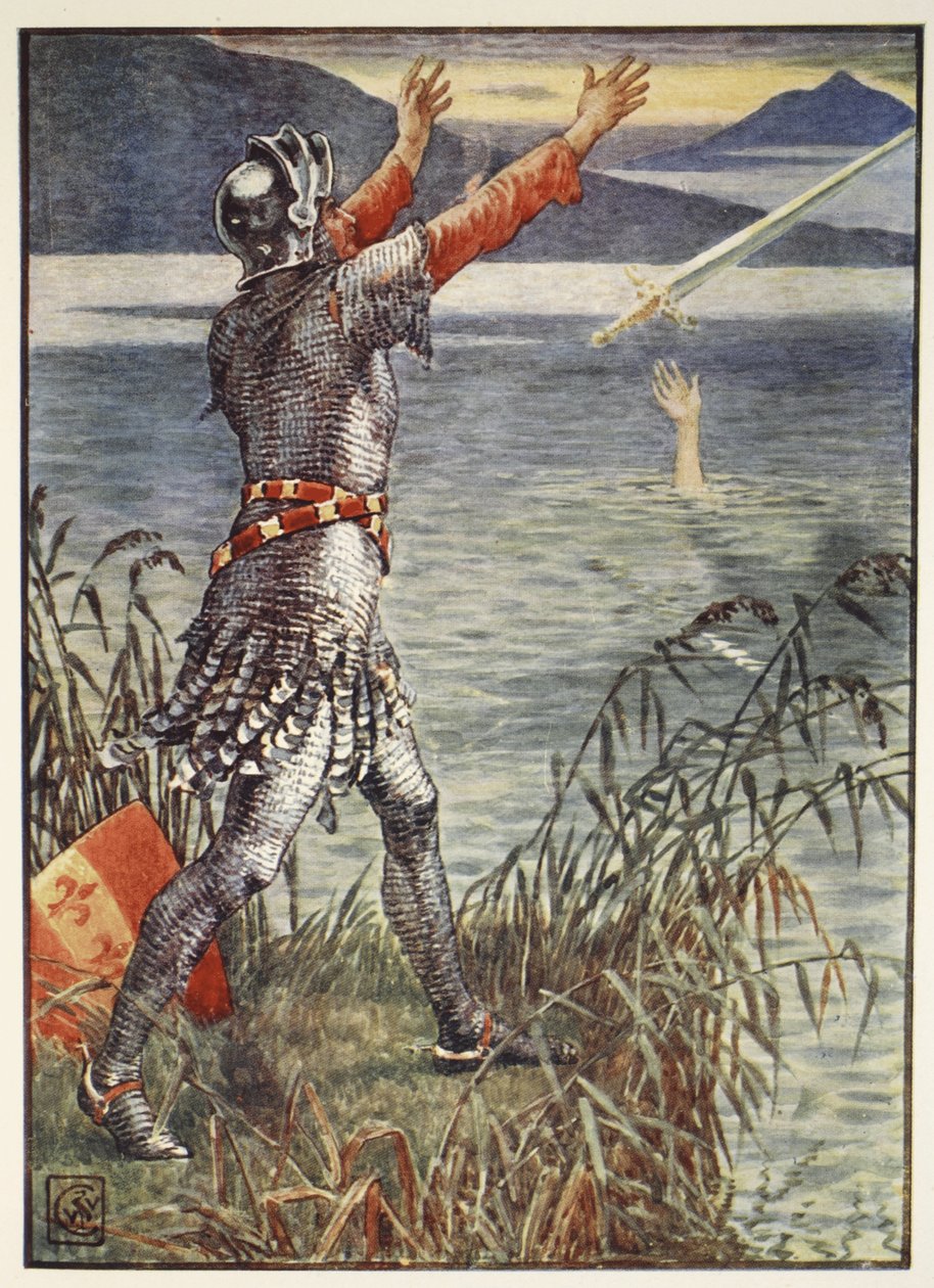 Sir Bedivere kaster sværdet Excalibur i søen, fra 