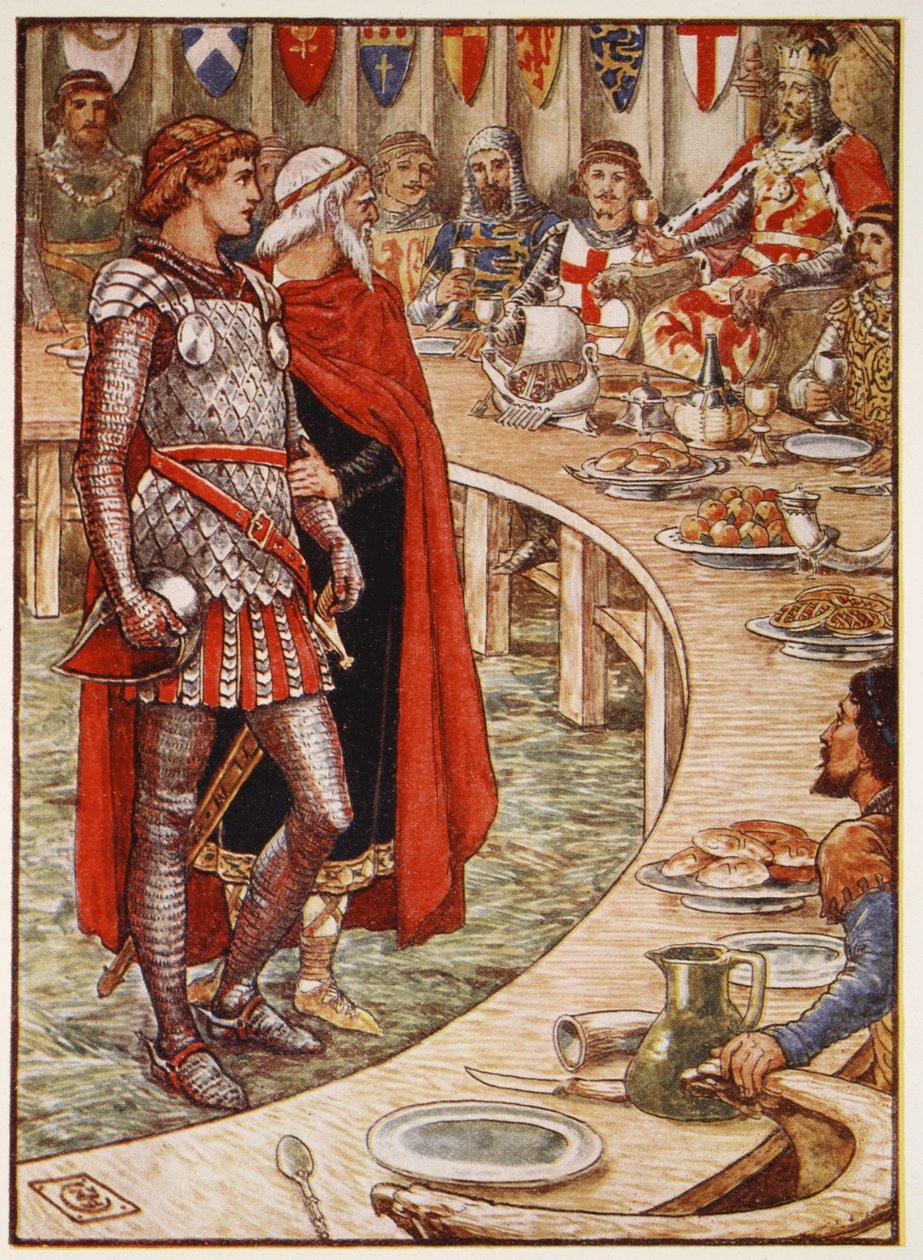Sir Galahad bringes til kong Arthurs hof fra 