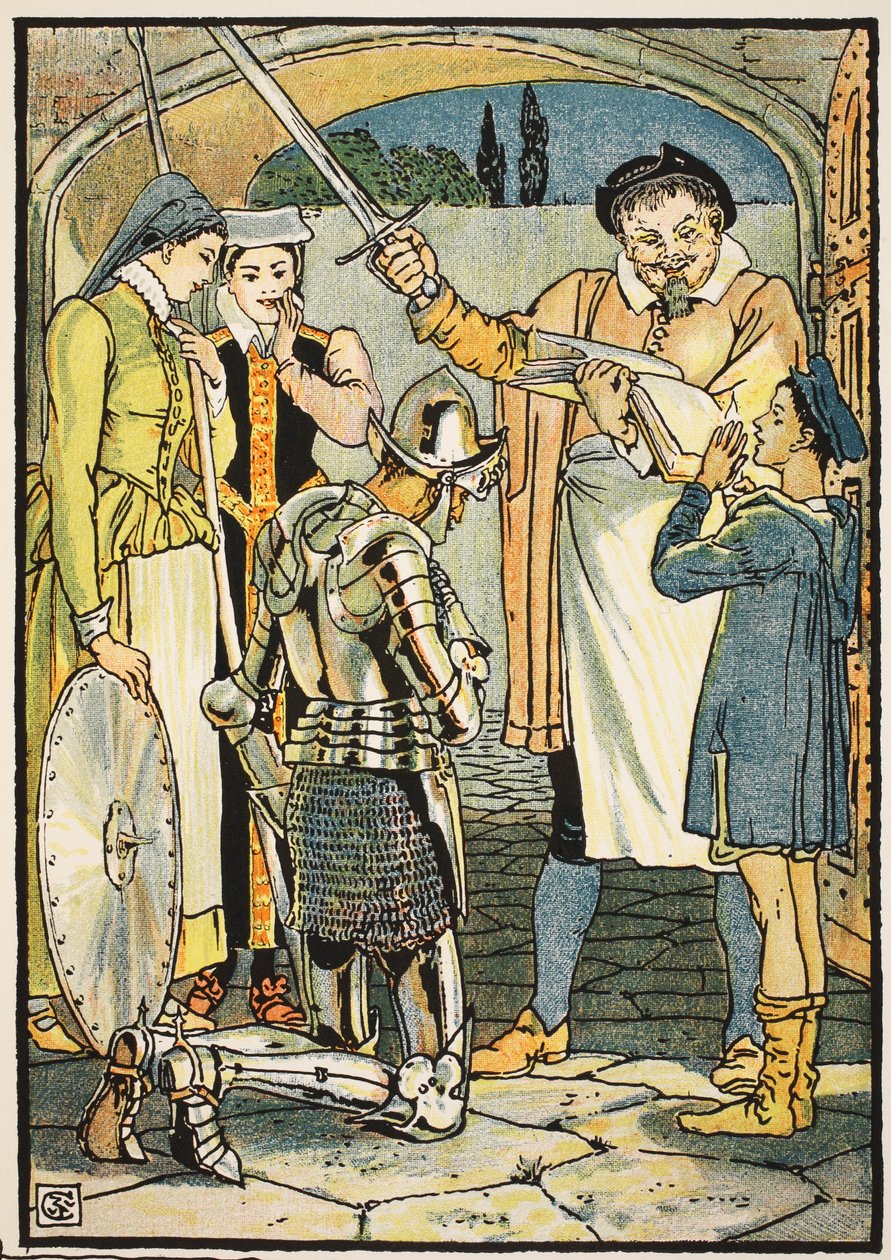 The Knighting of Don Quixote, illustration fra 