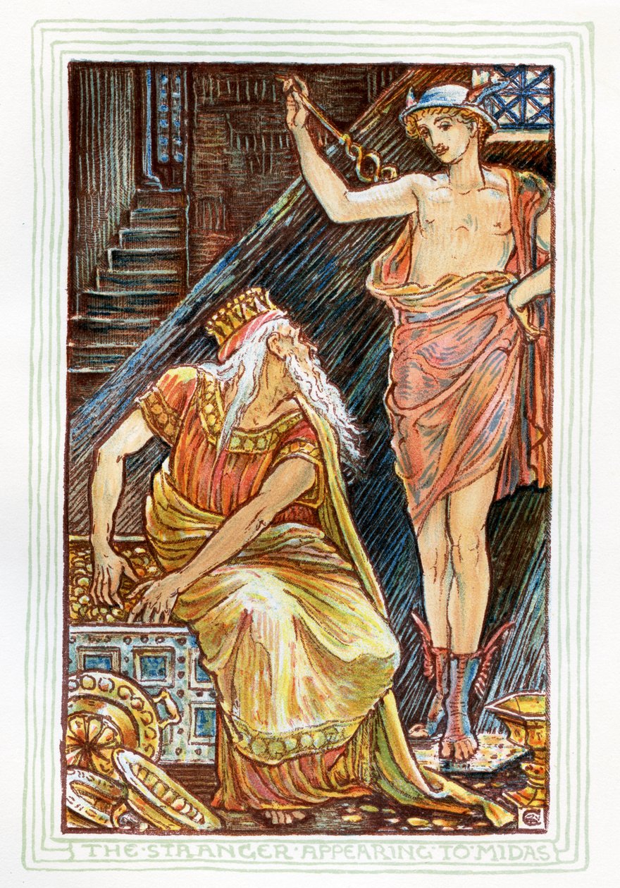 Den fremmede viser sig for Midas af Walter Crane