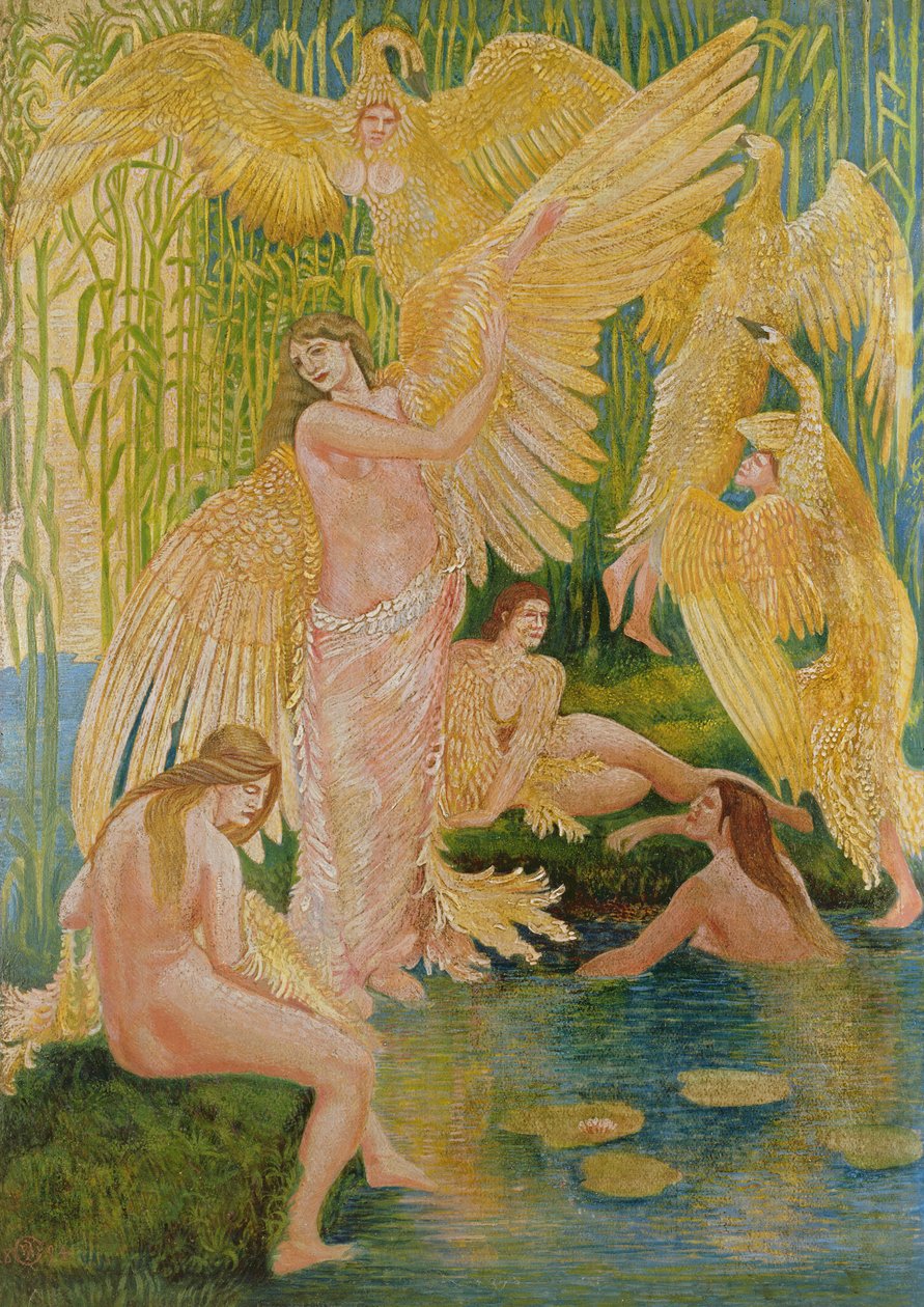 The Swan Maidens, 1894 (olie og blandede medier på papir) af Walter Crane