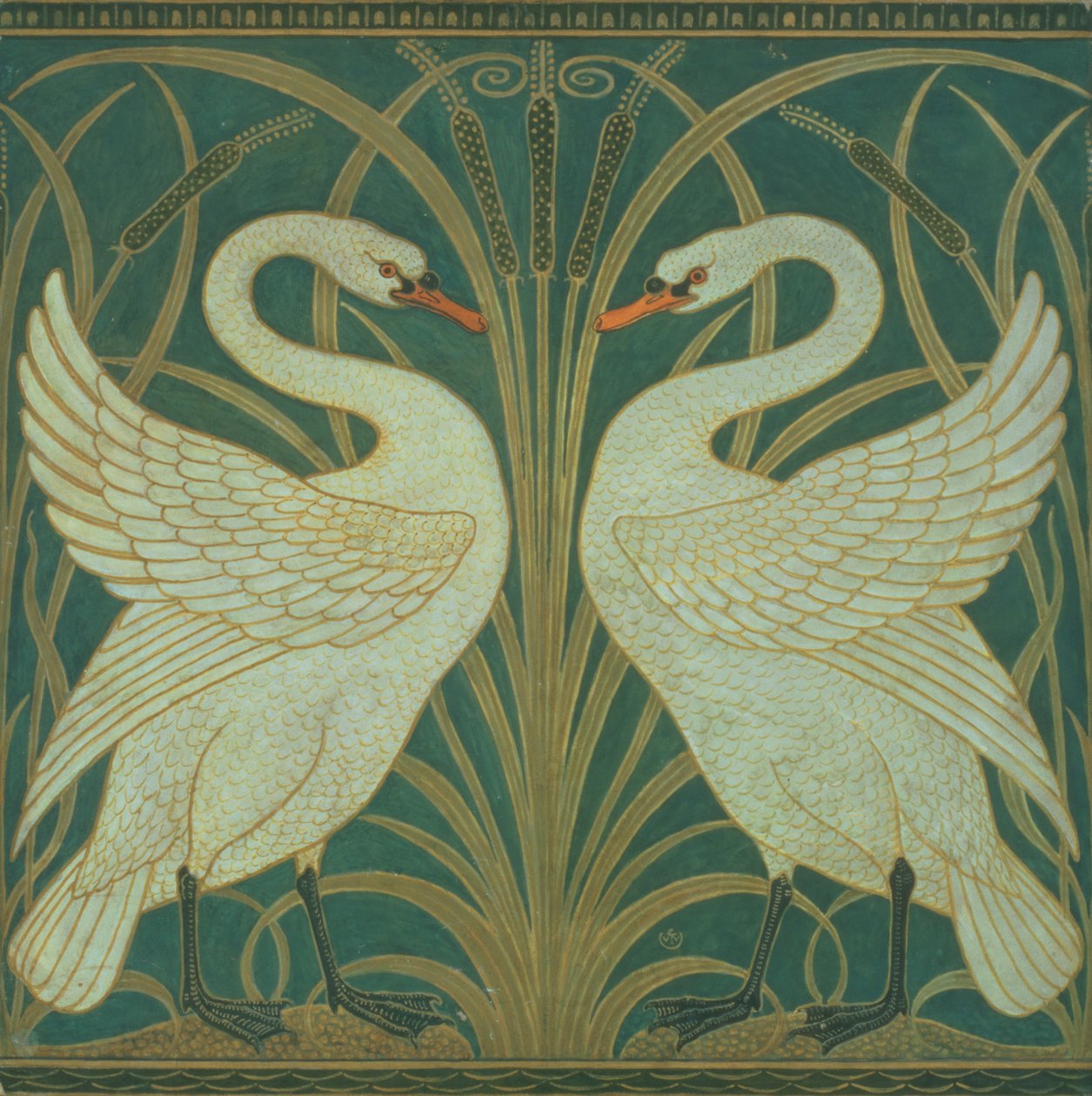 Tapetdesign til panel af Swan, Rush og Iris af Walter Crane