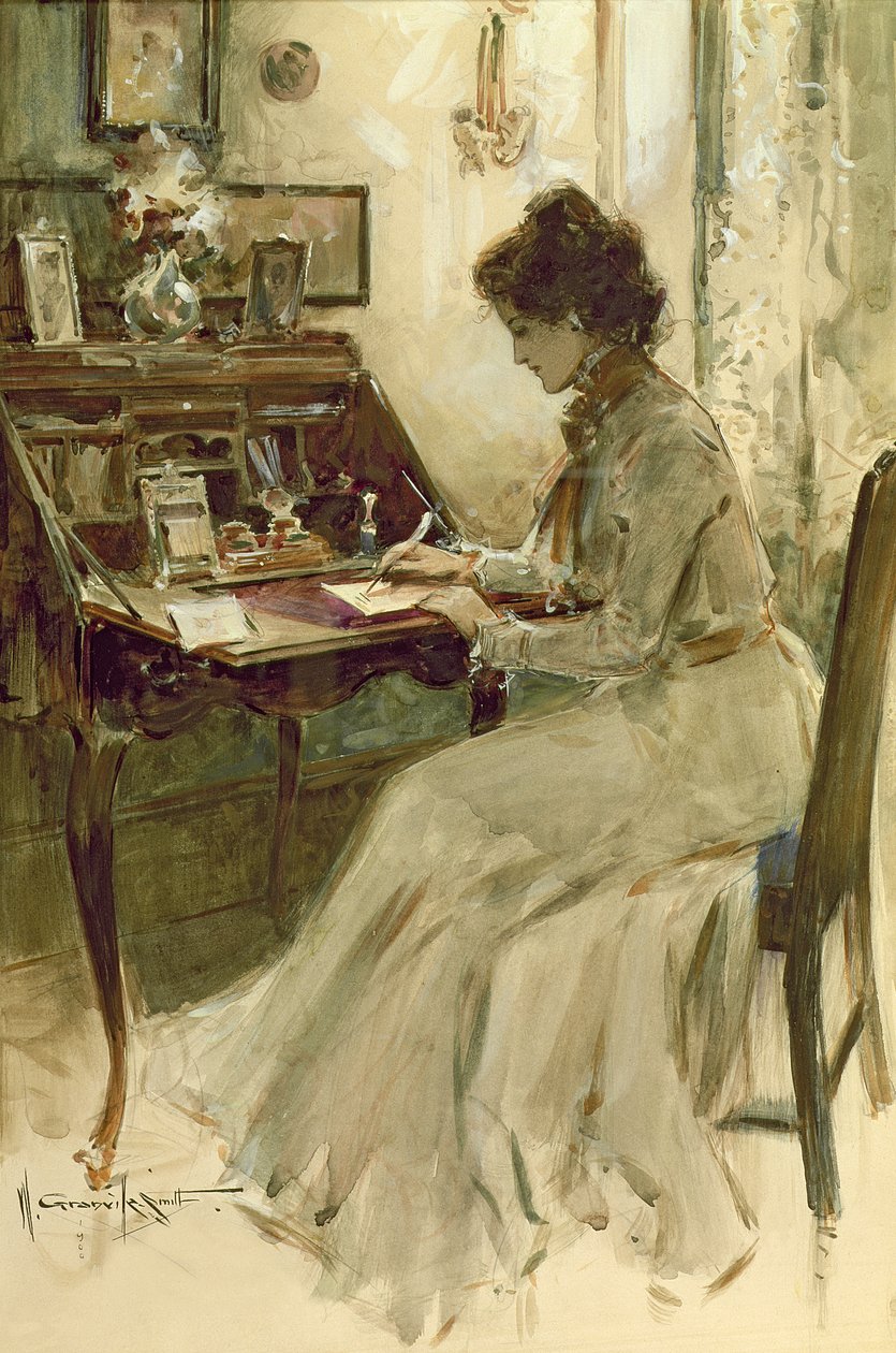 Skrive et brev, 1900 (wc på illustrationstavle) af Walter Granville Smith