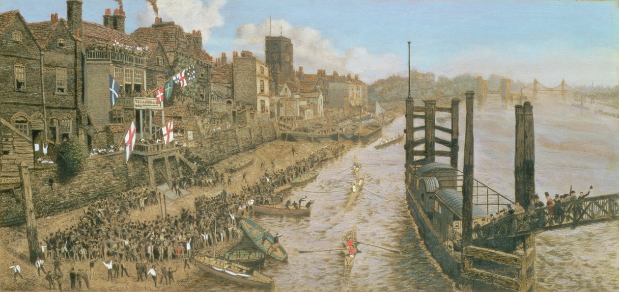 Old Chelsea, The Last Regatta, ca. 1871 (olie over ætsning på papir monteret om bord) af Walter Greaves