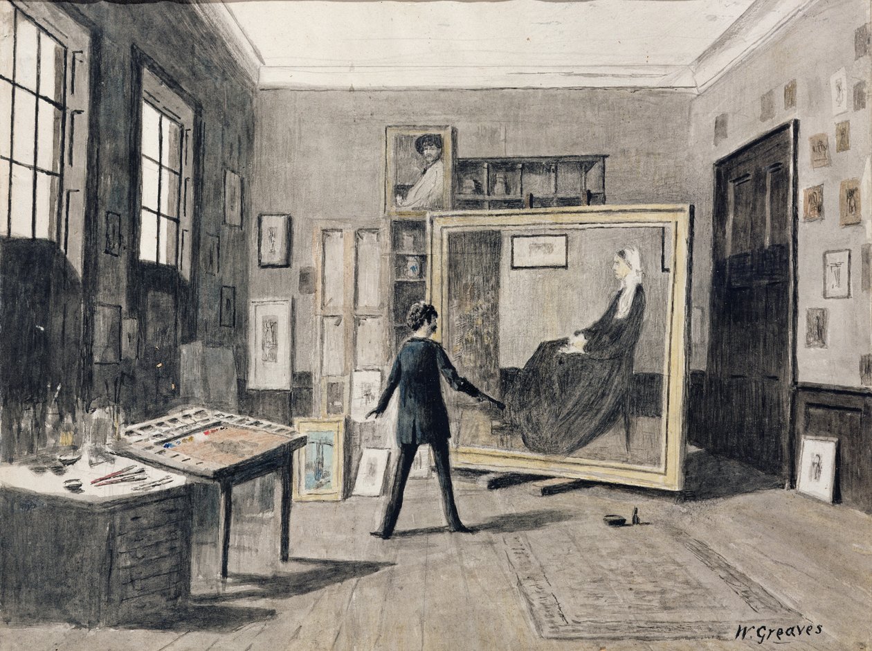 Whistler maleri i sit atelier af Walter Greaves