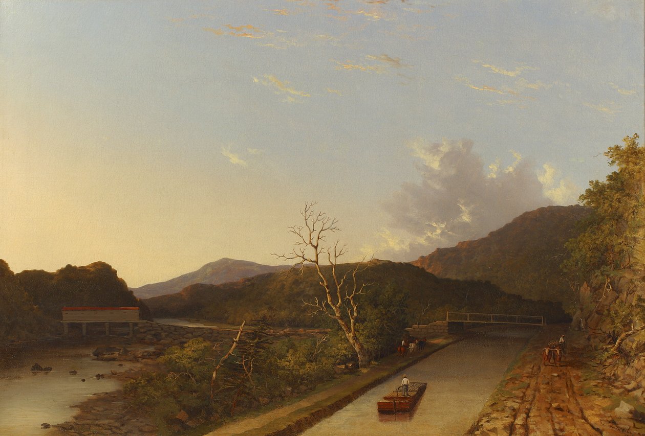 Erie Canal and Covered Bridge, 1847 (olie) af Walter Oddie