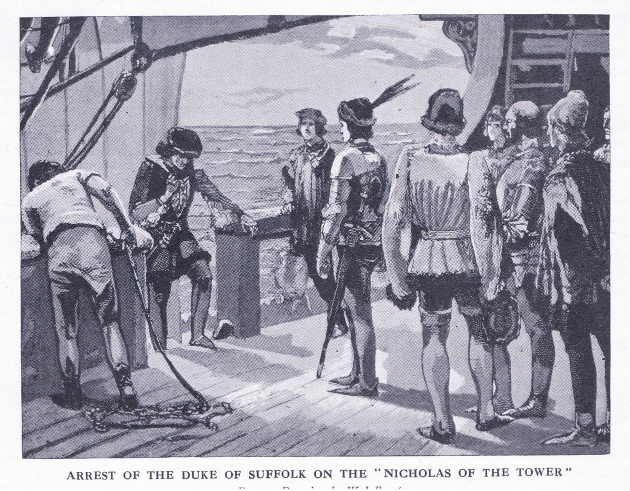 Arrestation af hertugen af Suffolk på Nicholas of the Tower, fra Cassells History of the British People udgivet af Waverley Book Company Limited, ca. 1940 af Walter Paget