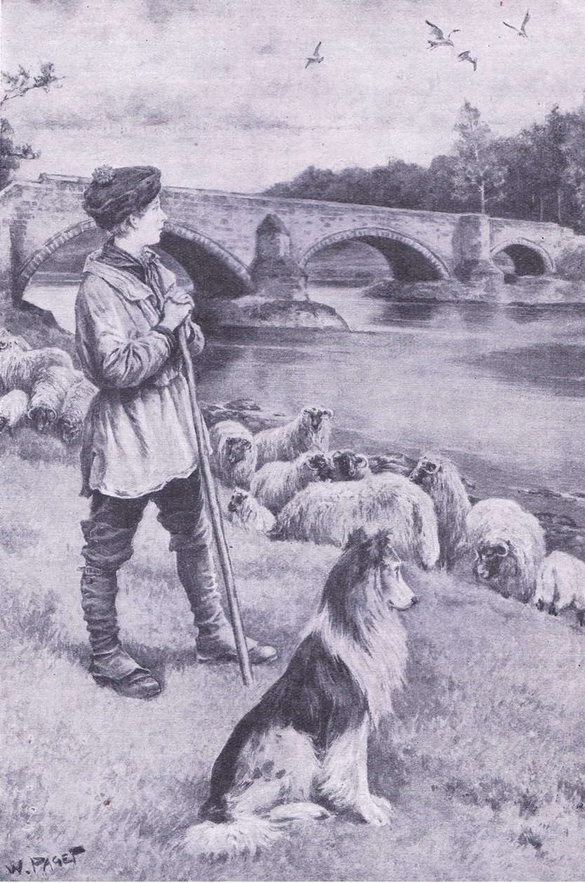 John Rennie ser den gamle romerske bro ved Musselburgh af Walter Paget