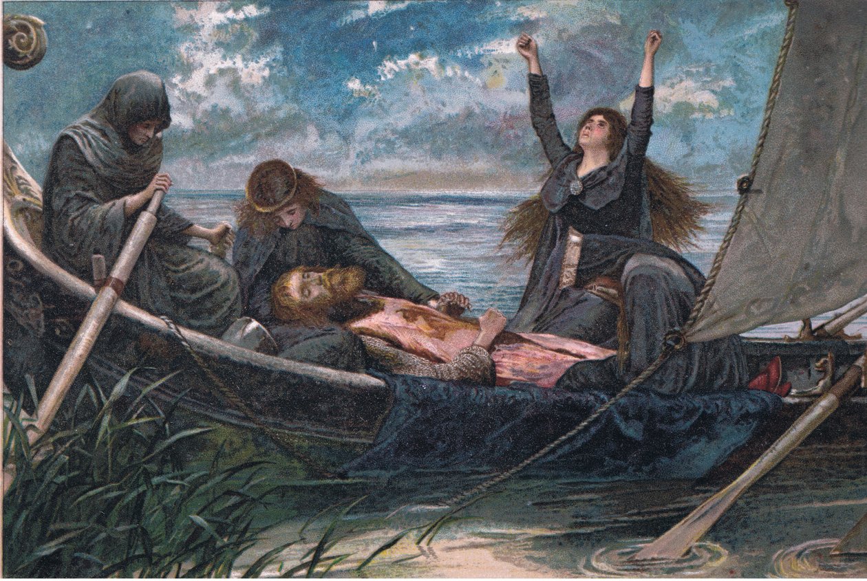 Arthurs bortgang, illustration fra Tennyson Pictures udgivet af E P Dutton & Co, ca. 1900 af Walter Paget