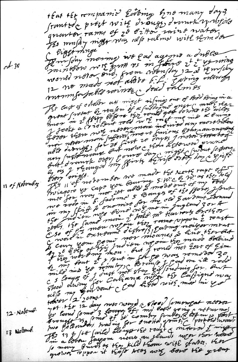 Uddrag af Raleighs dagbog fra hans anden rejse til Guyana med noteringer for 29. og 30. oktober samt 11., 12. og 13. november 1617 af Walter Raleigh