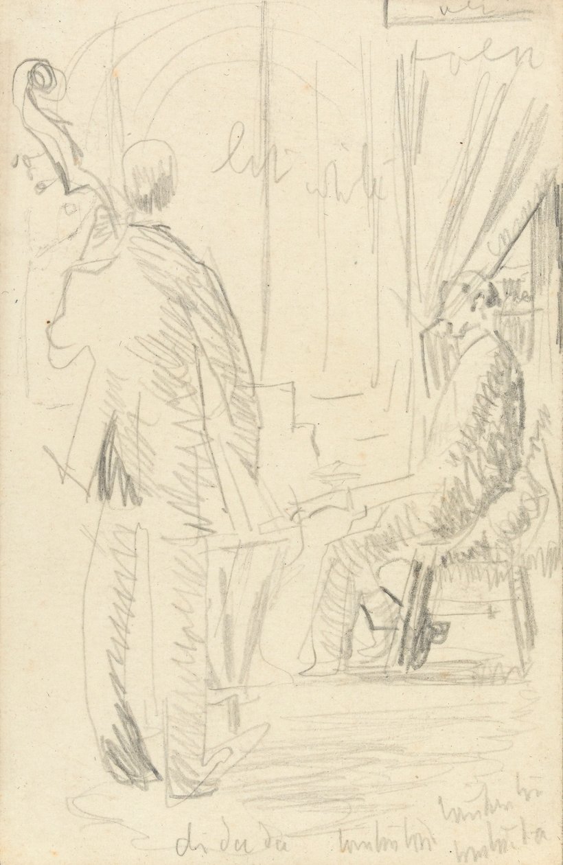 Musikalsk gruppe: kontrabas og klaver (grafit på papir) af Walter Richard Sickert