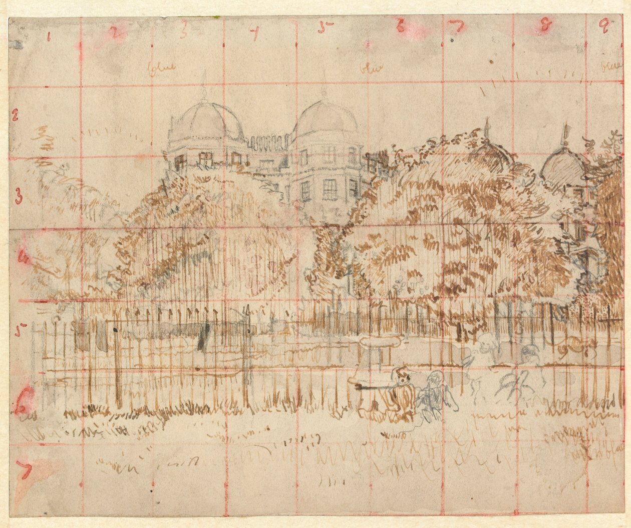 Regents Park (grafit, pen og blæk på gråt papir) af Walter Richard Sickert