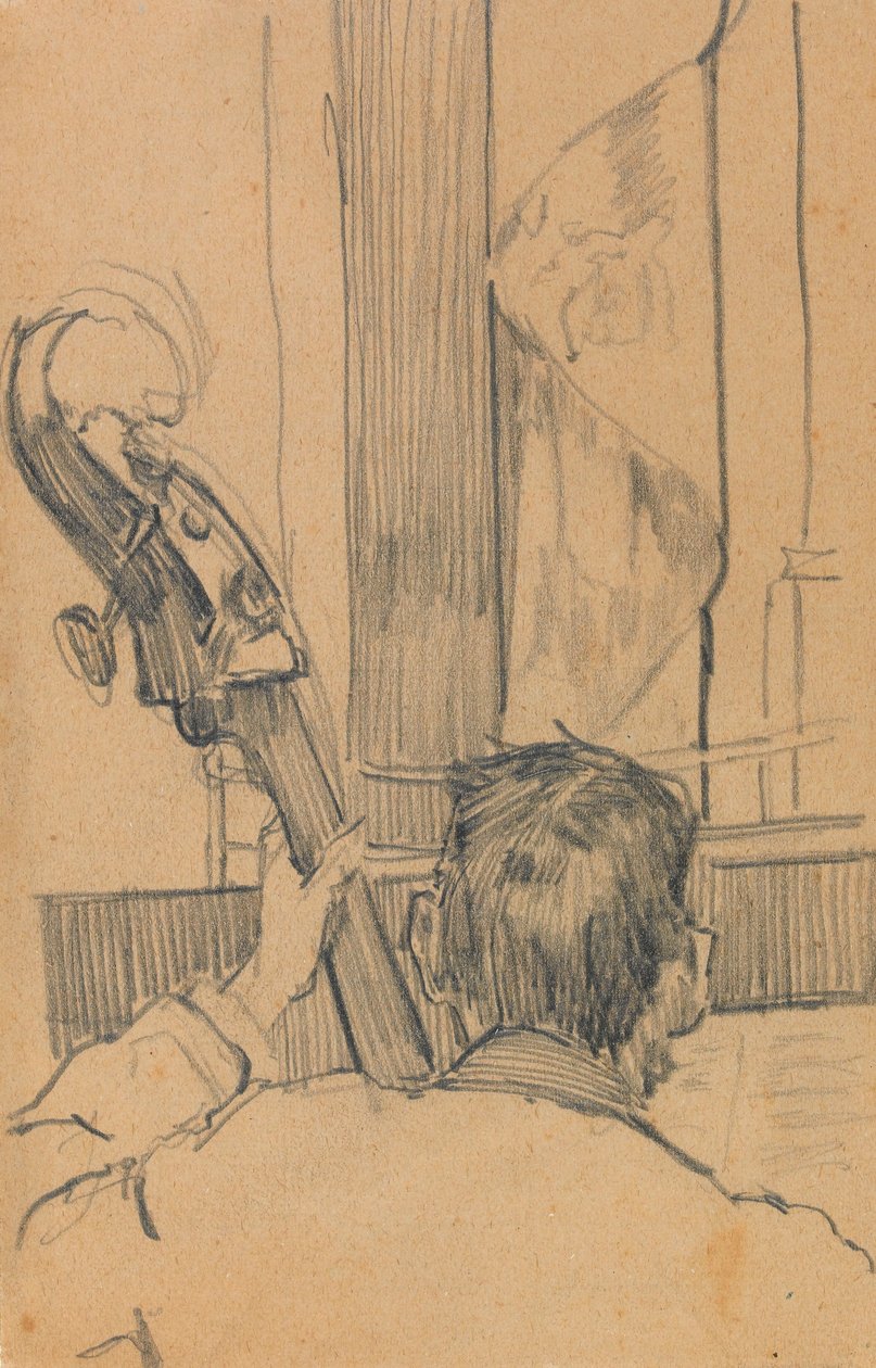 Studie af en mand med en kontrabas i hånden (grafit på papir) af Walter Richard Sickert