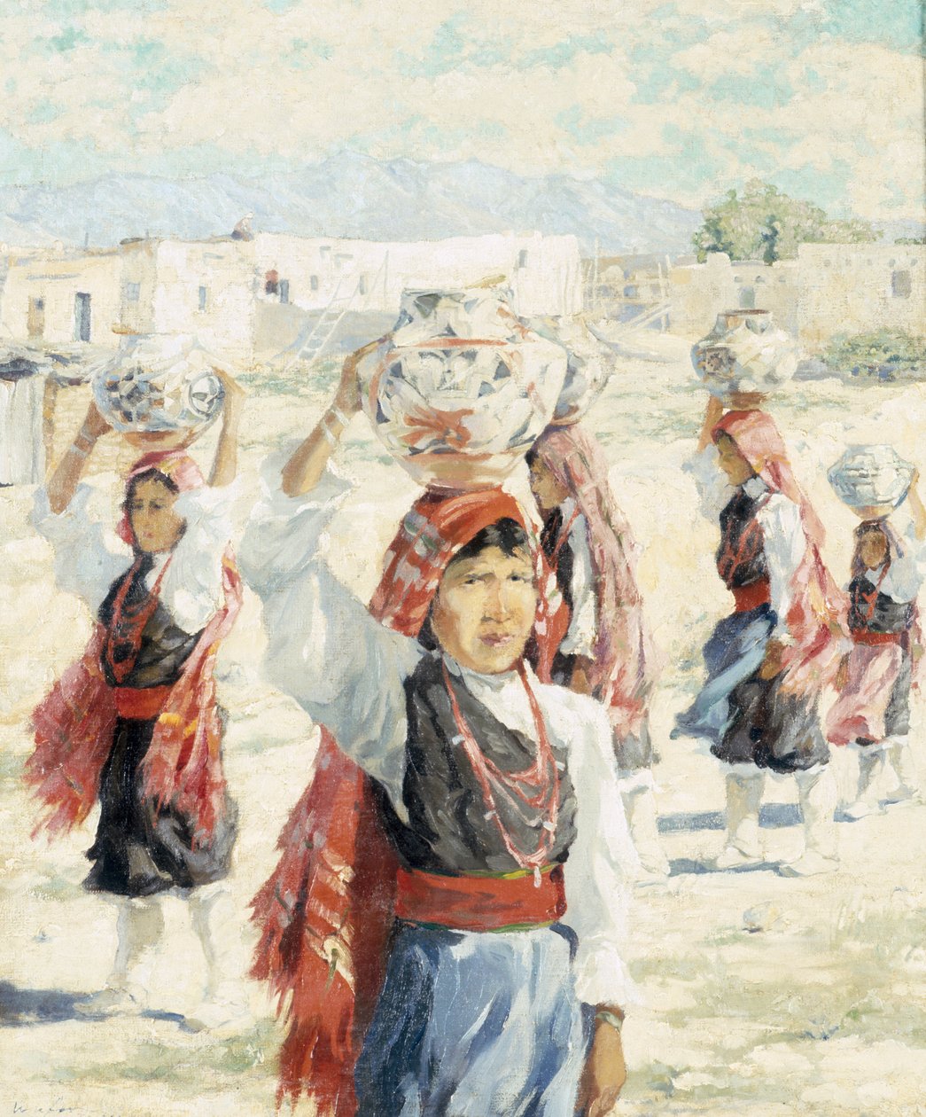 Girls of Isleta, ca. 1915 (olie på lærred om bord) af Walter Ufer