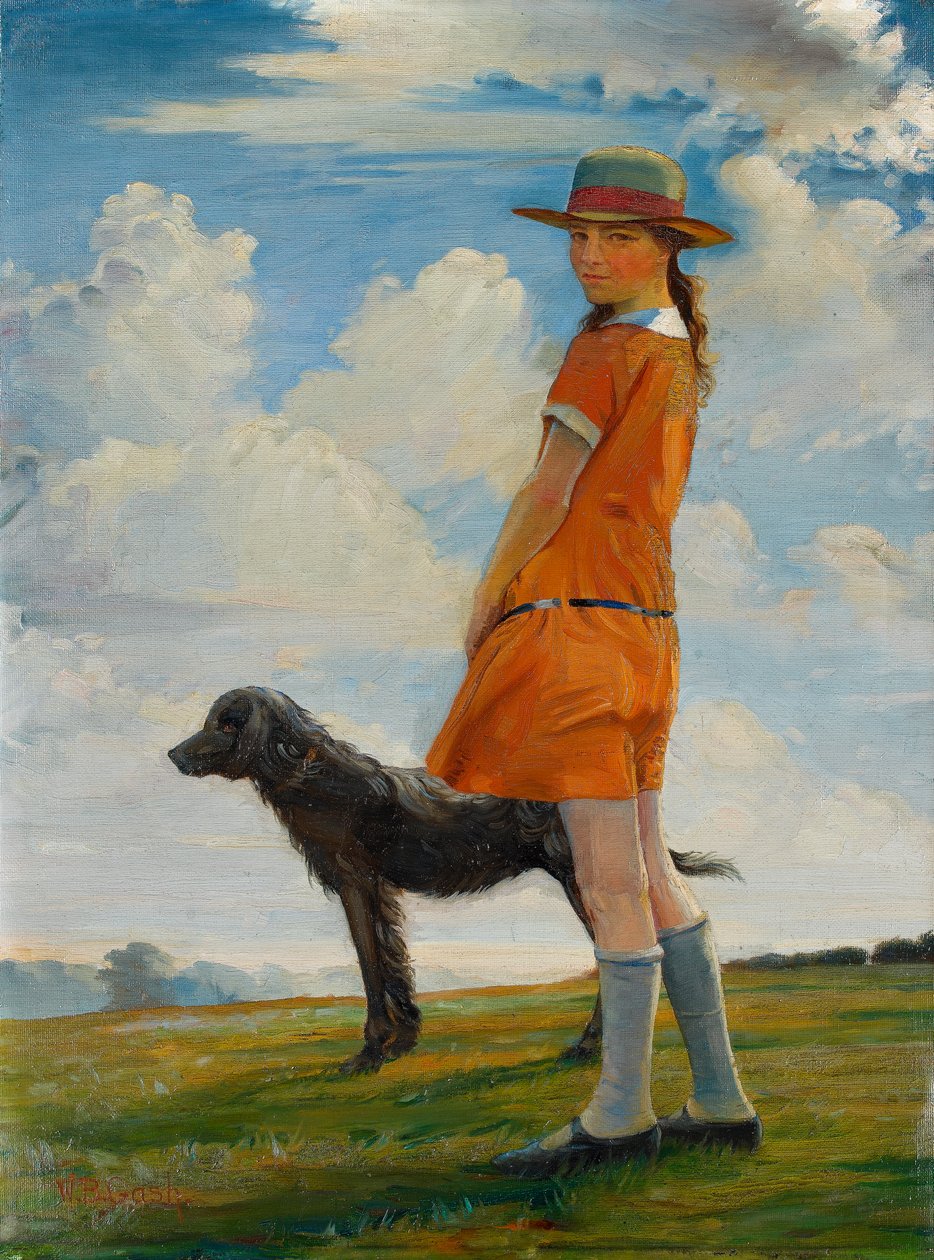 Kunstnerens datter går tur med præstens hund (olie på lærred) af Walter Bonner Gash
